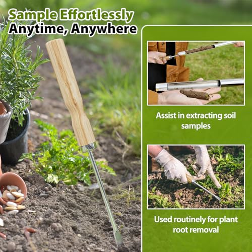 SPECILITE 36" 304 Stainless Steel Soil Sampler Probe with Bags, Weed Puller
