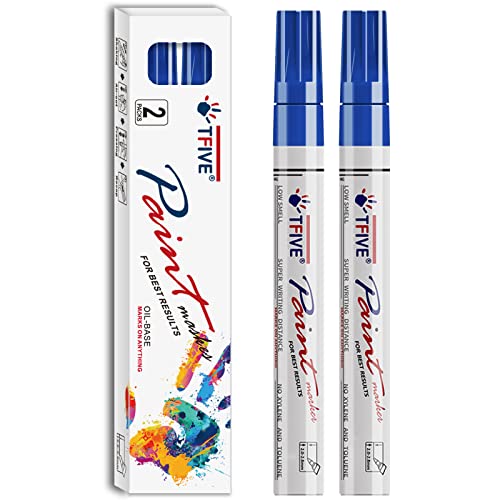 TFIVE Blue Permanent Markers Paint Pens, 2 Pack Oil Based Paint Markers - color: Blue