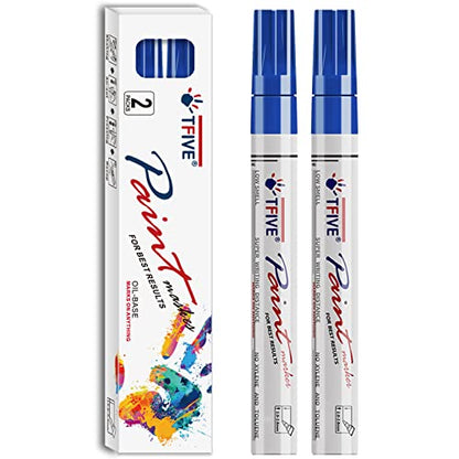 TFIVE Blue Permanent Markers Paint Pens, 2 Pack Oil Based Paint Markers - color: Blue