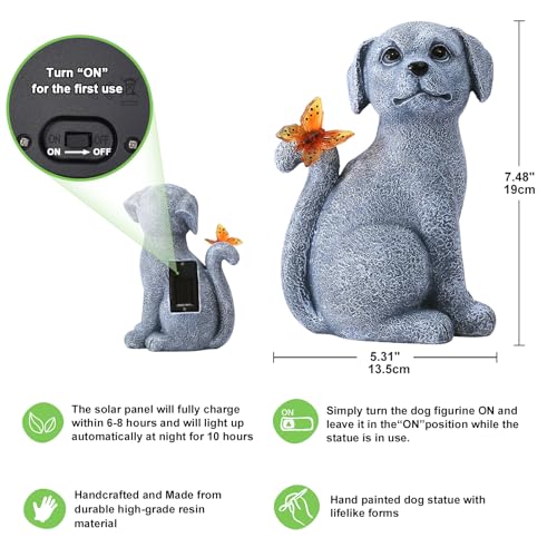 Nacome Dog Outdoor Statues for Garden with Solar Butterfly - color: Garden Dog