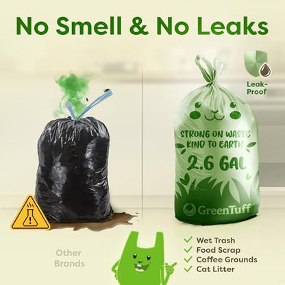 2.6 Gallon Compostable Trash Bags (100 Count) — Thick 0.7 Mil Small Compost Bin Liners — Leak-Resistant Plant-Based Food Scrap Bags for Countertop Kitchen Compost Pails — ASTM D6400 BPI Certified - style: 2.6 Gallon | Handle-Tie | 100-pack