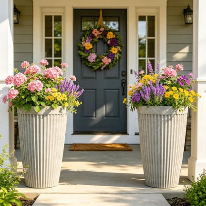 Autodaya 20" Resin Outdoor Tall Planters Set of 2, Ivory Fluted - color: Concrete Fluted-20"h