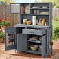 Potting Bench with Hutch, 65" H Solid Fir Wood Garden Workstation, Large Countertop, Patio Kitchen Island with Adjustable Shelves, Spice Rack, Side Hook and Drawer, Gray - size: Gray+1 Drawer