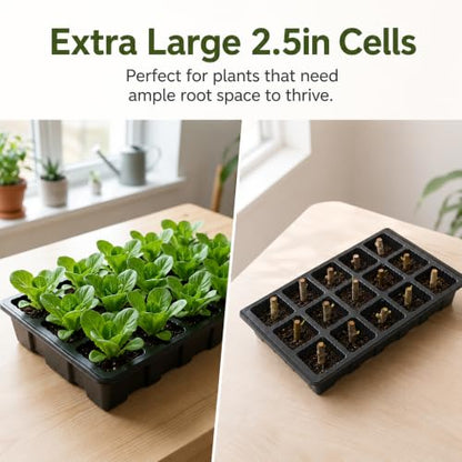 Gardzen 5 Pack Seed Starter Trays with Vented Domes 150 Cell Black - size: 15-Cell Black 10-Pack