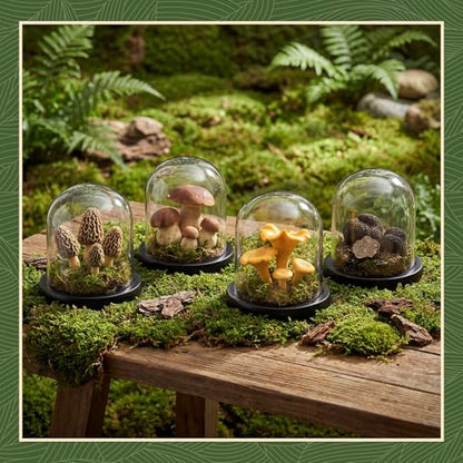Suclain 4Pc Glass Dome Cloche with Wood Base, Black, 4.3" X 3.8" - color: Black, size: 4.3" X 3.8"