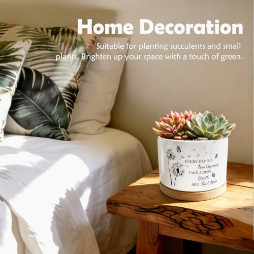 Butterfly Dandelion Inspirational Planter Pots, Every Day New Beginning Ceramic Succulent Plant Flower Planters(No Plants) - color: Style 05