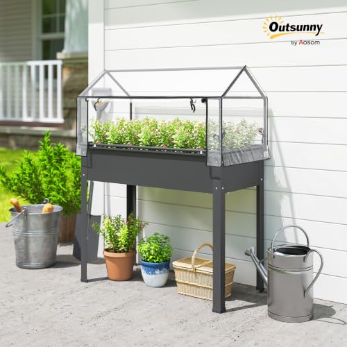 Outsunny Raised Garden Bed with Flip-Up Cover, 39.4"x18.9"x48.8", Dark Gray - color: Dark Gray