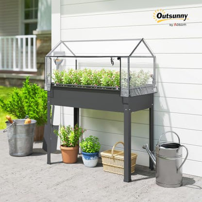 Outsunny Raised Garden Bed with Flip-Up Cover, 39.4"x18.9"x48.8", Dark Gray - color: Dark Gray