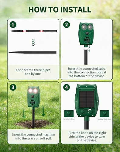2 Pack Solar Ultrasonic Animal Repeller with Motion Sensor, Deer Repellent Devices with LED Light, Waterproof Cat Repellent Outdoor