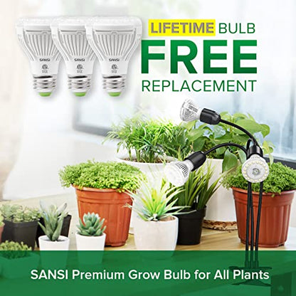 SANSI LED Grow Lights for Indoor Plants, Lifetime Free Bulb Replacement - size: 3 Head 1 Pack