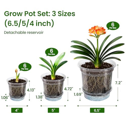 MIXC 18 Pack 6.5/5/4 Inch Self Watering Pots for Indoor Plants-Clear - size: 6.5/5/4 Inch (18 Pack)