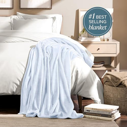 Bare Home Fleece Blanket Luxury Microplush (Full/Queen, Blue Mist) - color: 09 - Blue Mist, size: Full/Queen