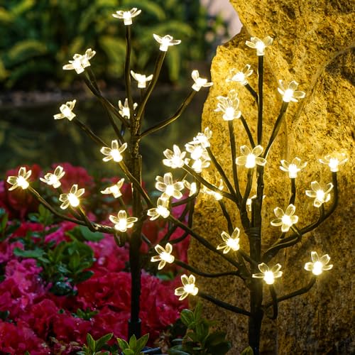 6 Pack Solar Lights Outdoor Waterproof, Garden Lights Solar Flowers - color: Warm White Cherry 6Pack