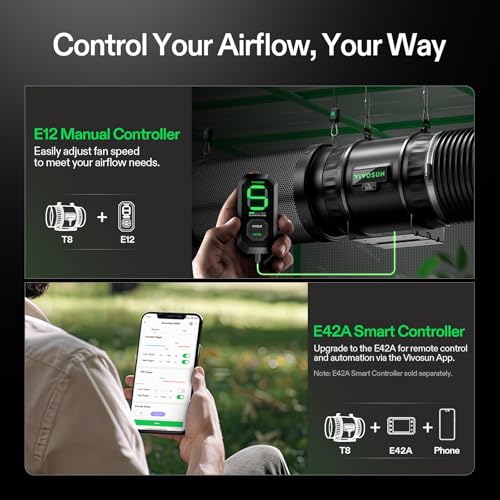 VIVOSUN T8 8" Inline Fan &Cycle Mode Speed Controller, 832 CFM Aerozesh Fan - color: Black Pro, size: 8"