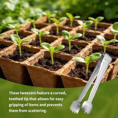 4Pcs Stainless Steel Seedling Gardening Tweezers & Clip, Long Thin Plant Transplanter for Succulent Bonsai Cactus, Seed Planting Tool for Indoor Outdoor Root Lowering Damage, Silver