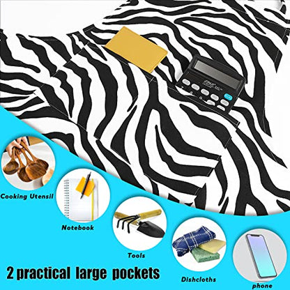 LOLOMLO Oversize Canvas Cotton Apron, Extra Large Aprons with Long Strap, Adjustable Neck Tear Resistant Plus Size aprons - color: Zebra Stripe