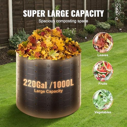 VEVOR Compost Bin 220 Gallon, Outdoor Expandable Composter, Easy to Setup & Large Capacity Composting Bin, Fast Creation of Fertile Soil - style: 220 Gallon