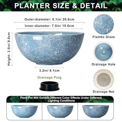Succulent Pots Ceramic, 8 Inch Bonsai Tree Pots, Droplet Blue - color: Droplet Blue-1, size: 8 Inch