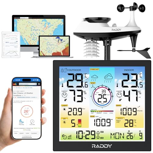 Raddy WF-120C Wi-Fi Weather Station, 10 Inch Color Display Console