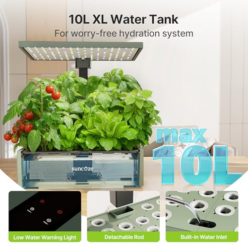 SUNCOZE Hydroponics Growing System 20 Pods, 25" Adjustable Height, 10L Tank - color: Avocado Green