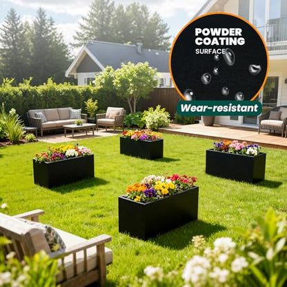 Galvanized Steel Planters Rectangular Planter 32" L x 16" W x 16" H, Black - color: Black, size: 32" L x 16" W x 16" H
