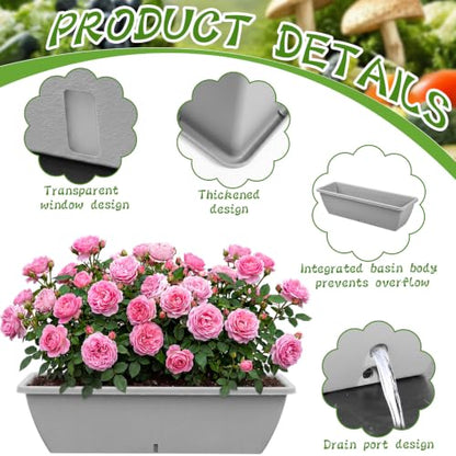 8 Pcs 24 Inch Plastic Window Boxes Planters, Light Gray - color: Light Gray
