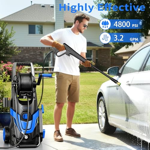 Pressure Washer 4800PSI w/4 Quick Connect Nozzles, Power Washer High Cleaning Machine for Cars/Fences/Driveways/Patios/Home Cleaning,Blue