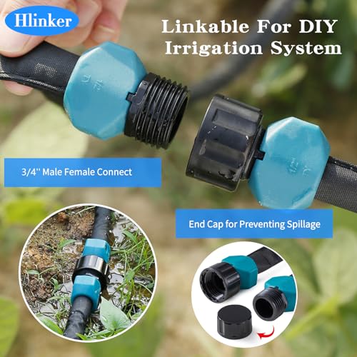 Hlinker Flat Soaker Hose 50 200 FT for Garden Beds, 200FT 1/2" Linkable Consistent Drip Irrigation Hose Save 80% Water, Leakproof Heavy Duty Double Layer Sprinkler Hose - size: 200FT (50'X4)