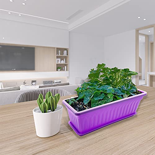 PURPLE STAR 1N 4 Packs 17 Inch Rectangular Window Flower Box Planter with Tray for Balcony, Windowsill, Garden