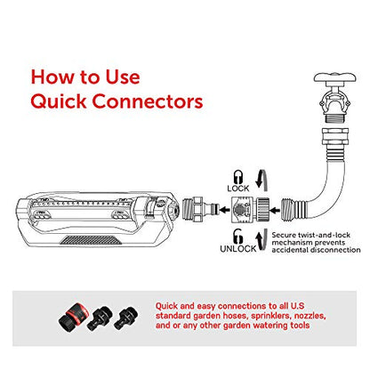 Eden 94116 Heavy Duty Metal 3-Way Oscillating Sprinkler for Large Lawn and Garden W/Quick Connect Starter Set