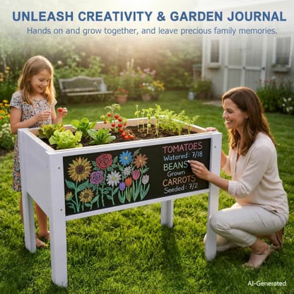 Raised Garden Bed with DIY Chalkboard, 30 x 24 x 18 inch, Gray - color: Gray