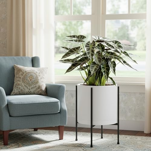 D'vine Dev Plastic Planter Pot with Metal Stand, White, 10 in, 55-D-A-2 - color: White, size: 10 Inch