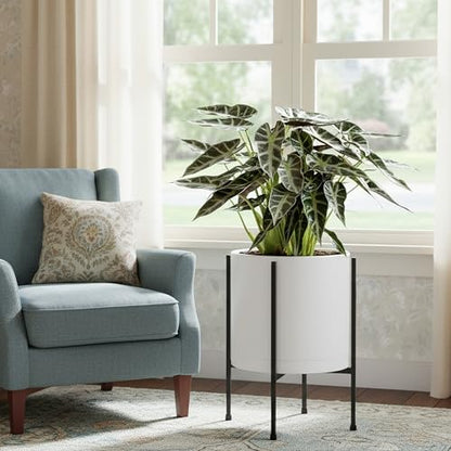 D'vine Dev Plastic Planter Pot with Metal Stand, White, 10 in, 55-D-A-2 - color: White, size: 10 Inch