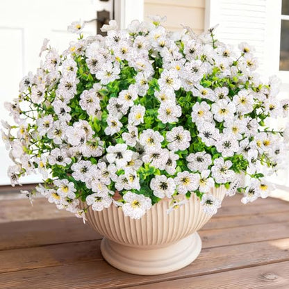 Bassion 16 Bundles Artificial Flowers for Outdoors Fake Flowers, White - color: White