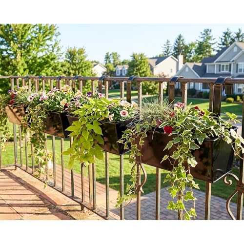 6 Pack 12" Outdoor Metal Balcony Fence Railing Planters, Rectangular Black - color: Rectangular-black
