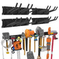 Wall-Mounted Garage Tool Organizer: 64 Inch Heavy-Duty Garden Rack & Wall Storage System - 4 Rails 10 Non-Slip Hooks for Folding Chairs, Ladders & DIY Tools