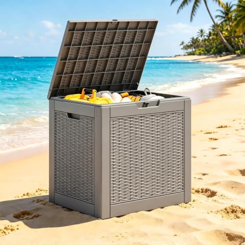 Outdoor Deck Storage Box, Waterproof,Grey,35 Gallon - color: Striped Gray, style: 35 Gallon