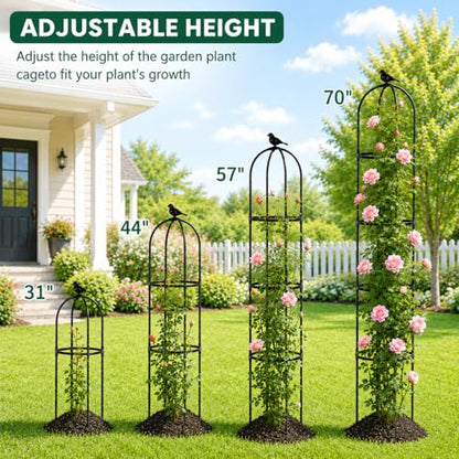 OTOSUNNY Garden Obelisk Trellis for Climbing Plants Outdoor, 6.3 ft Tall Trellis for Roses Clematis Jasmine Ivy Flower Light Climbing Vines Potted Plant Support, Patio, Yard, Black, 2PCS - size: 1 pack 75.6 in