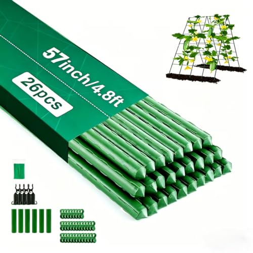 Orgrimmar 26 PCS 57" Garden Support Stakes Plastic Coated Deformable Climbing Plant Trellis Plant Climbing Frame for Tomato Cucumber Eggplant Vine Vegetable (57 Inch) - size: 60 Inch