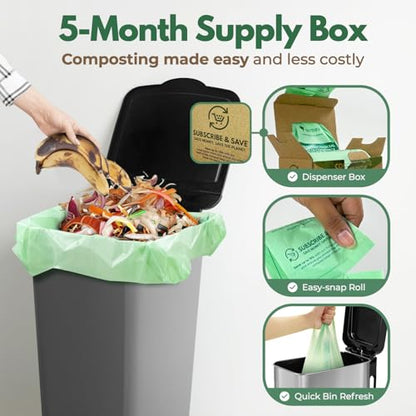 AIRNEX Compostable Kitchen Trash Bags 13 Gal - Cornstrarch Leakproof & Tear Resistant 50 Compost Bags - OK Compost Home & Seedling Certified 0.25 mm Kitchen Garbage Bags - style: 13 Gal, 50 Pack