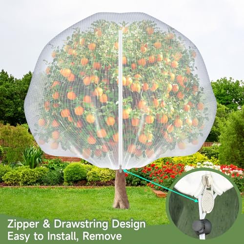 Fruit Tree Netting with Zipper and Drawstring, 6Ft x 6Ft, 2Pcs - size: 6Ft x 6Ft(2Pcs)
