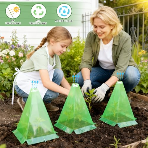 Reusable Plastic Garden Cloches, 7.8" x 11" Mini Greenhouse, 1.2mm Thick Clear Bell Covers with Metal Stakes Against Sun, Frost, Snails, Plant Protector (40pcs-Green) - size: 40pcs-green