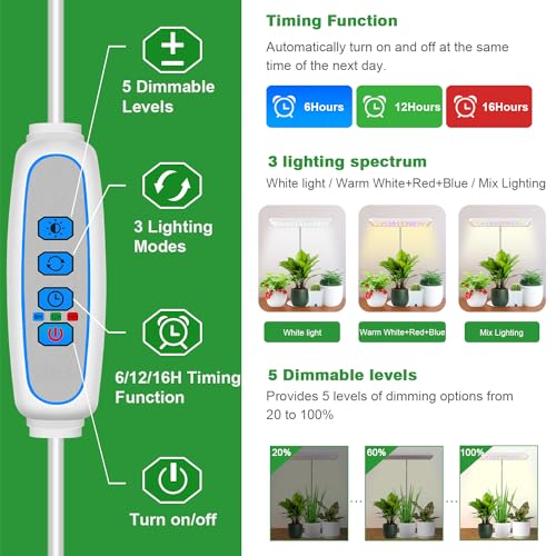 Wiaxulay Plant Grow Light, 11in Full Spectrum for Indoor Plants with Base - size: 2 Pack(White)