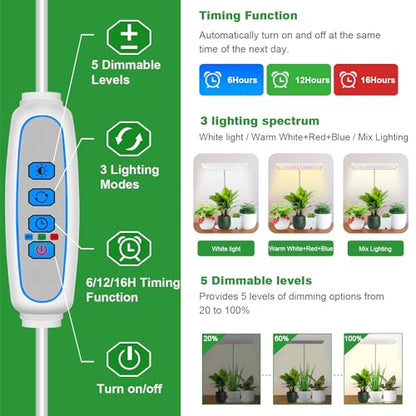 Wiaxulay Plant Grow Light, 11in Full Spectrum for Indoor Plants with Base - size: 2 Pack(White)
