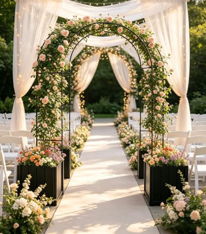 Raised Garden Bed with 3-in-1 Arch Trellis, & Black Plastic Planters