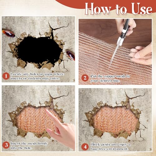 8" x 100 ft Copper Mesh for Rodent Control, Rustproof Copper Wool for Slugs, Bats, Snails, Birds, DIY Hole Filler, Gap Blocker for Gardening and Home Use