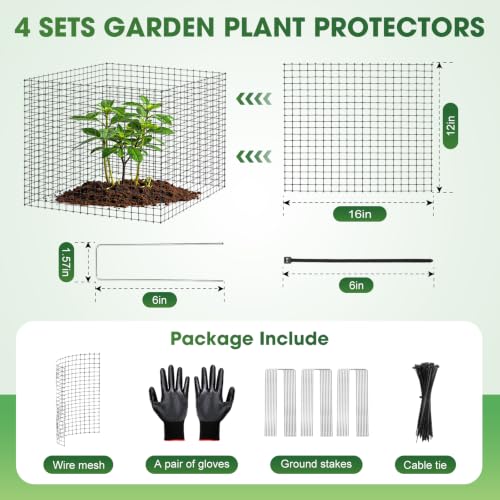 6 Pack Plant Protectors from Animals, 12x16in Metal Wire Plant Cages - size: 16in-6Pack