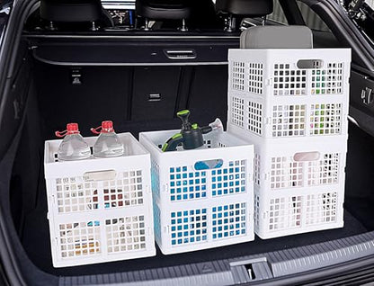 Eslite 3-Pack Collapsible Plastic Storage Crates,Foldable Crates for Storage,16L (White) - color: White