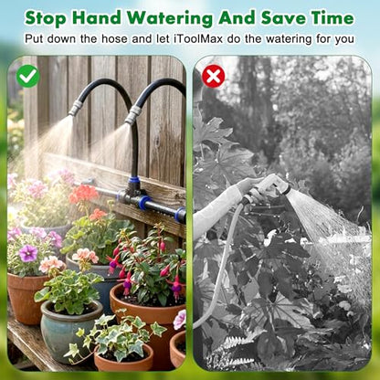 360° Adjustable Drip Irrigation System, 49FT Garden Watering System with 15 Nozzles, Water Sprinkler for Garden, Yard, Lawn, Greenhouse, Plants, Backyard Misting System - size: 49FT