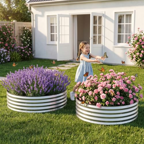 Round Raised Garden Bed, Garden Box 4x4x1ft, Silver, 2 pcs - color: Silver
